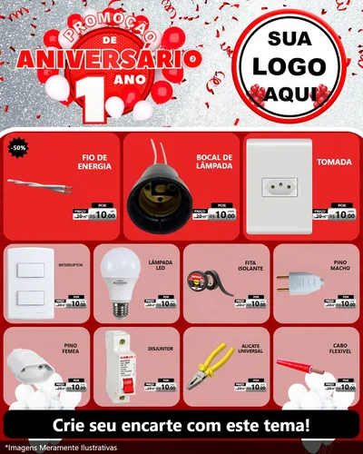 Modelo de Rede Social para Feed Instagram com o tema Promoção de Aniversário - 1 Ano para Materiais Elétricos