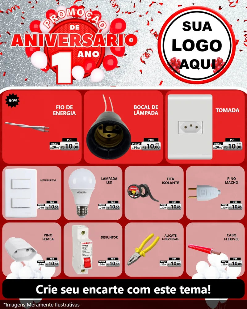 Modelo de Rede Social para Feed Instagram com o tema Promoção de Aniversário - 1 Ano para Materiais Elétricos