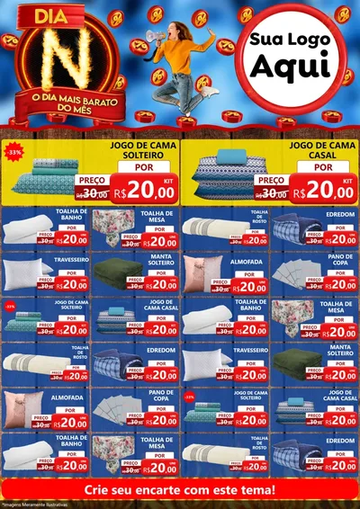 Modelo de Encarte para Encarte A4 Vertical com o tema Dia N - O Dia Mais Barato Do Mês para Cama, Mesa e Banho