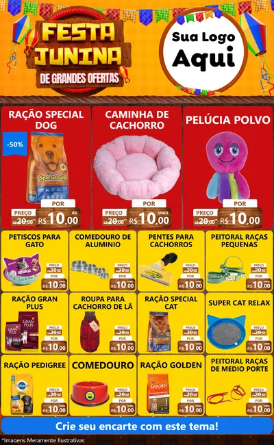 Modelo de Encarte para Encarte Grande com o tema Festa Junina de Grandes Ofertas para Pet Shop