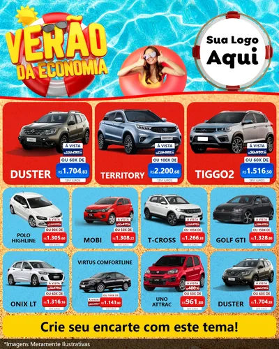 Modelo de Rede Social para Feed Instagram com o tema Verão da Economia para Concessionaria de Carros