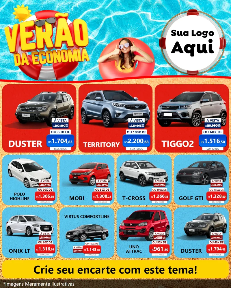 Modelo de Rede Social para Feed Instagram com o tema Verão da Economia para Concessionaria de Carros