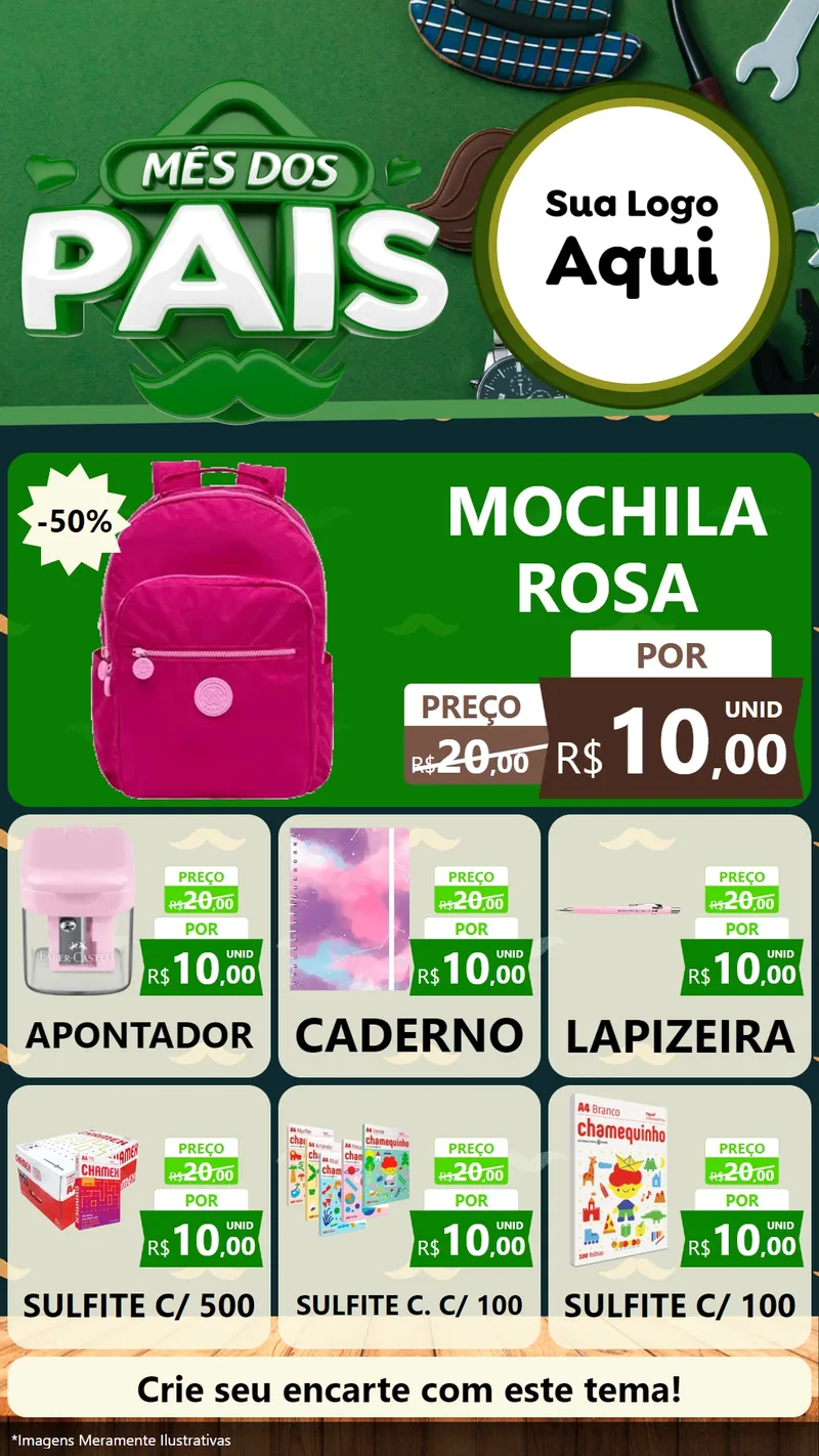 Modelo de Rede Social para Stories com o tema Mês dos Pais para Papelaria