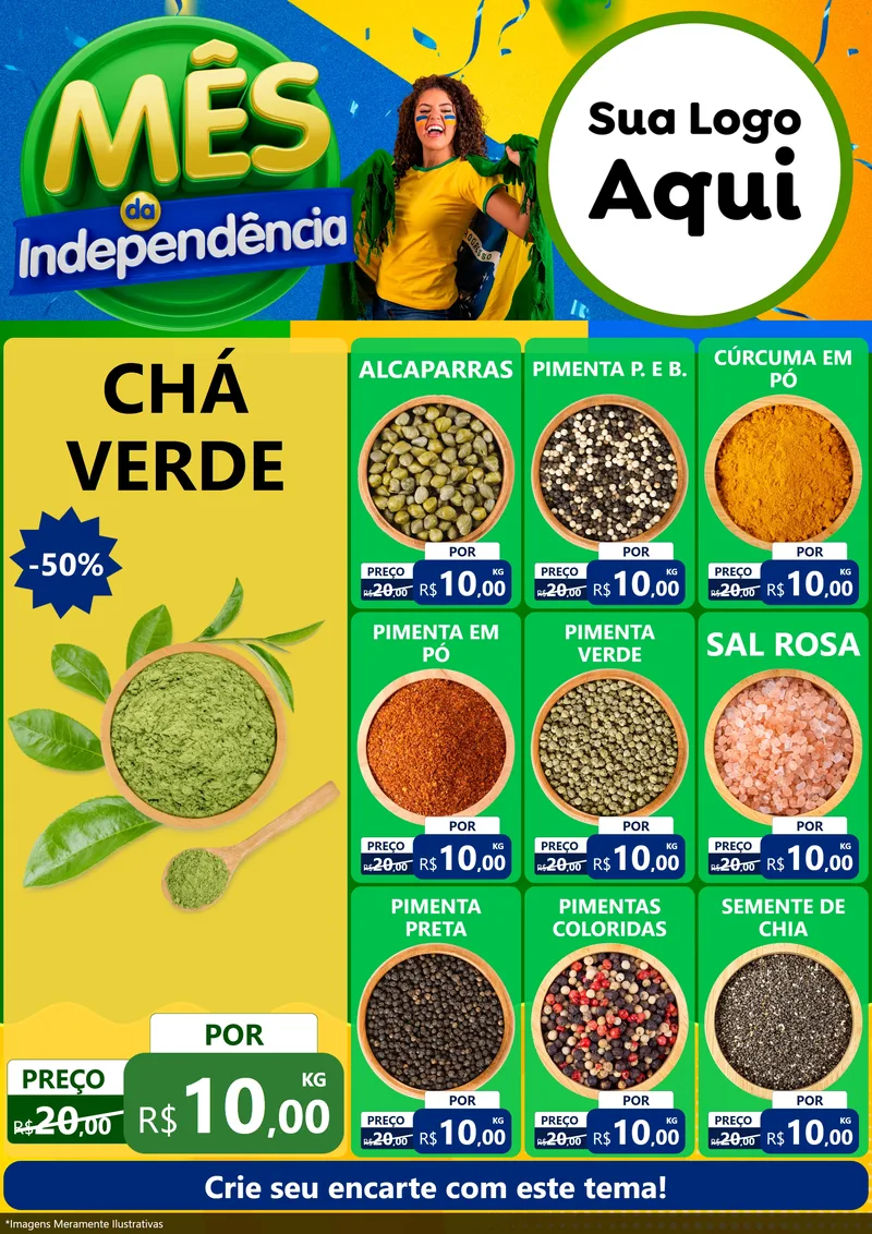 Modelo de Encarte para Encarte A4 Vertical com o tema Mês da Independência para Produtos Naturais