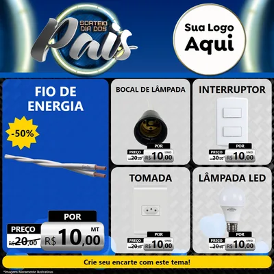 Modelo de Rede Social para Feed Facebook com o tema Sorteio Dia Dos Pais para Materiais Elétricos