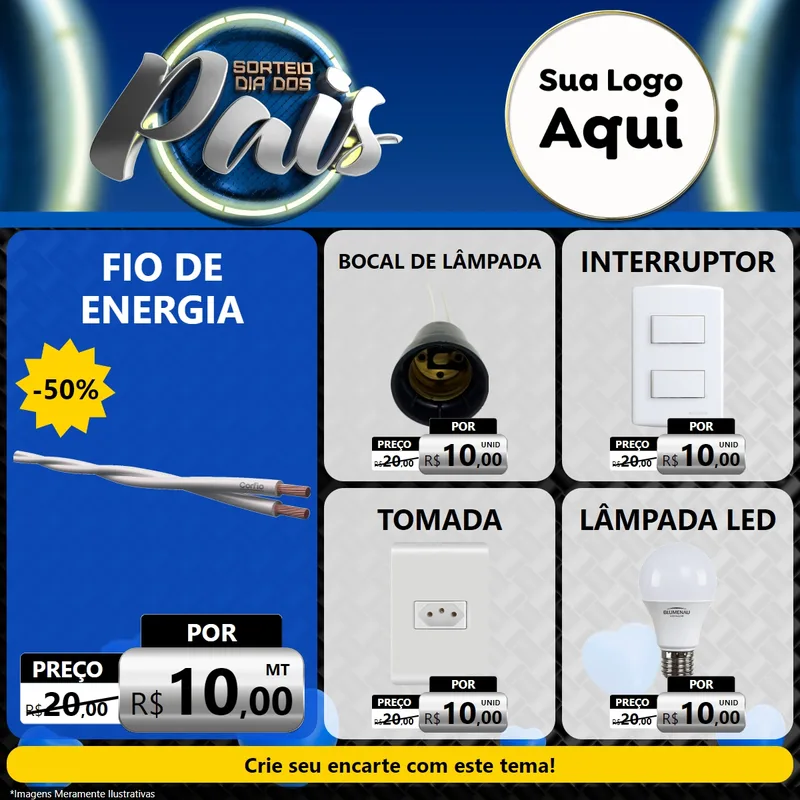 Modelo de Rede Social para Feed Facebook com o tema Sorteio Dia Dos Pais para Materiais Elétricos