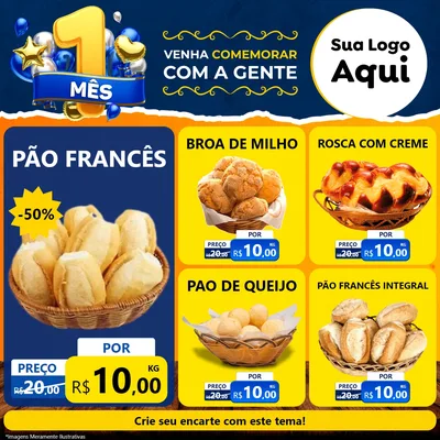 Modelo de Rede Social para Feed Facebook com o tema Um Mês de Aniversário para Padaria