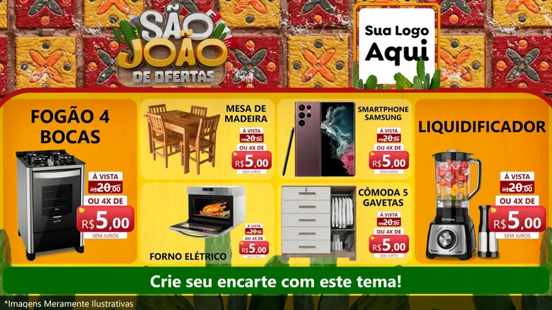 Modelo de TV para TV Horizontal com o tema São João de Muitas Ofertas - Junina para Móveis e Eletro