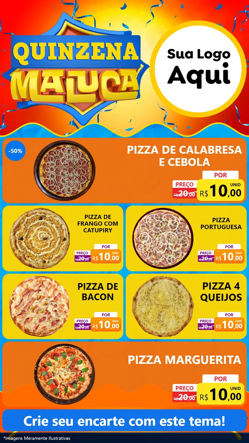 Modelo de TV para TV Vertical com o tema Quinzena Maluca para Pizzaria