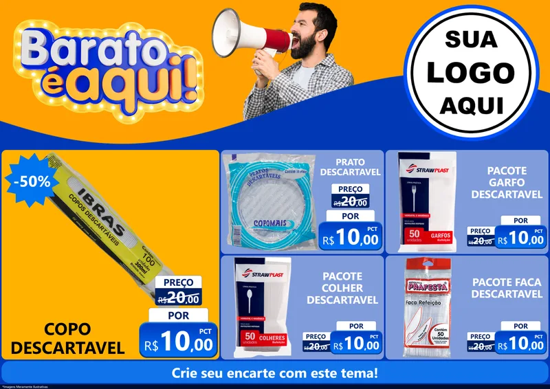 Modelo de Encarte para Encarte A4 Horizontal com o tema Barato é aqui para Embalagens