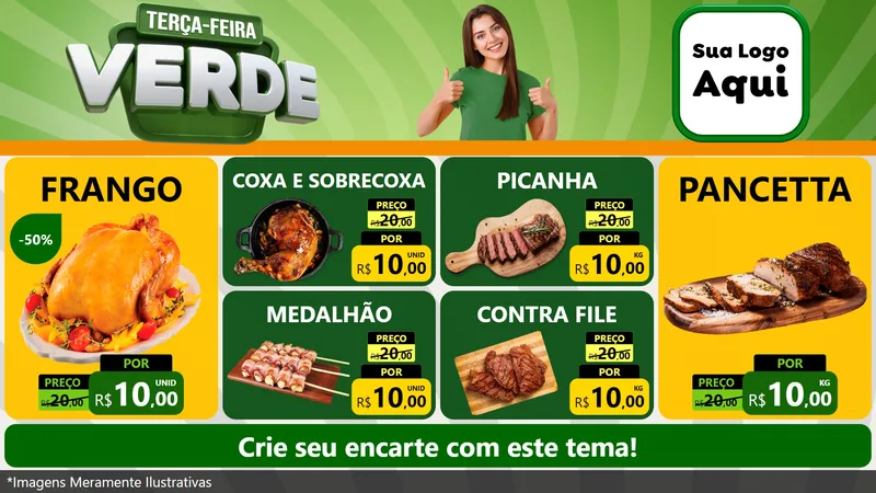 Modelo de TV para TV Horizontal com o tema Terça - Feira Verde para Assados