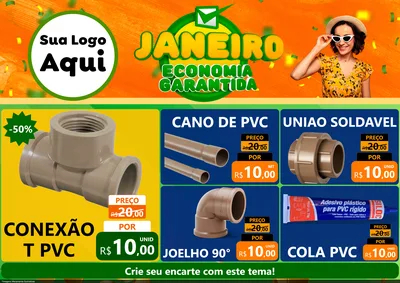 Modelo de Encarte para Encarte A4 Horizontal com o tema Janeiro - Economia Garantida para Tubos e conexões
