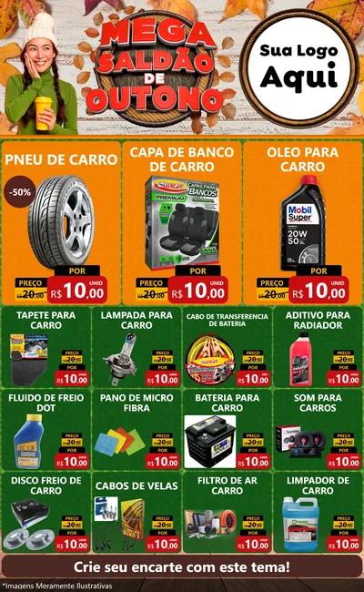 Modelo de Encarte para Encarte Grande com o tema Mega Saldão de Outono para Auto peças