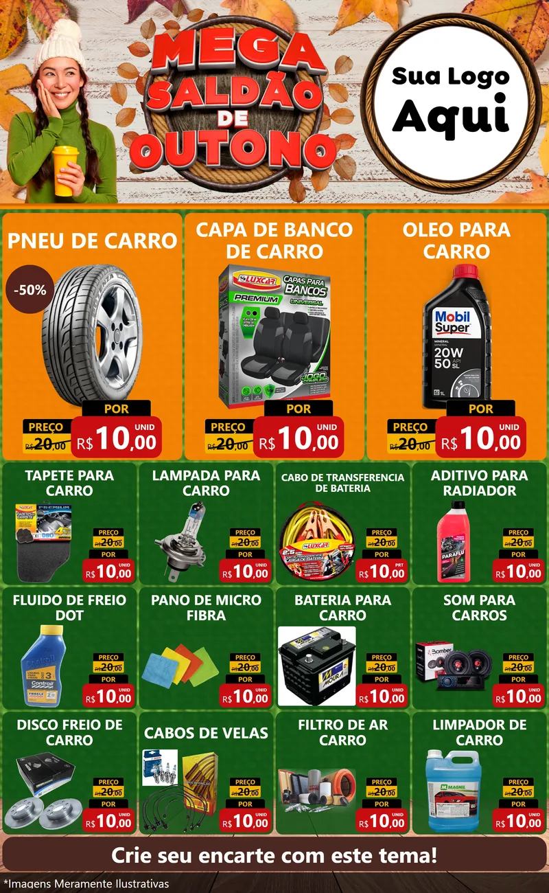 Modelo de Encarte para Encarte Grande com o tema Mega Saldão de Outono para Auto peças