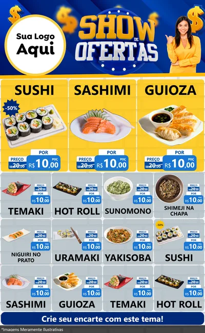 Modelo de Encarte para Encarte Grande com o tema Show de Ofertas para Comida japonesa