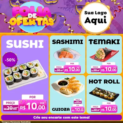 Modelo de Rede Social para Feed Facebook com o tema Folia de Ofertas para Comida japonesa