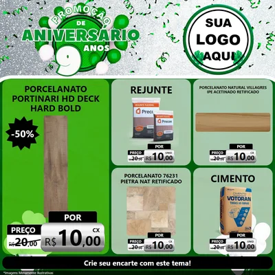 Modelo de Rede Social para Feed Facebook com o tema Promoção de Aniversário - 9 Anos para Pisos e revestimentos