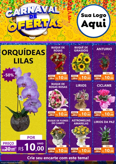 Modelo de Encarte para Encarte A4 Vertical com o tema Carnaval de Ofertas para Floricultura e jardim