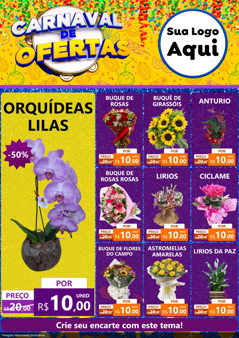 Modelo de Encarte para Encarte A4 Vertical com o tema Carnaval de Ofertas para Floricultura e jardim