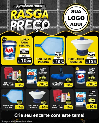 Modelo de Rede Social para Feed Instagram com o tema Fim de Semana Rasga Preço para Produtos para Piscina
