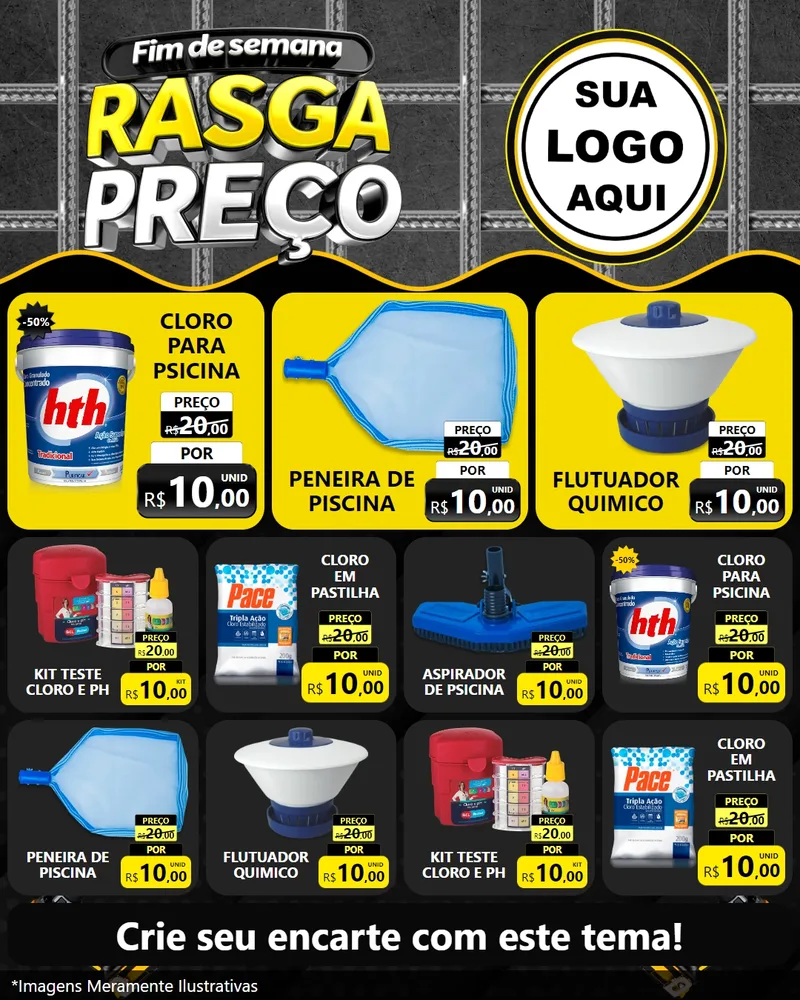 Modelo de Rede Social para Feed Instagram com o tema Fim de Semana Rasga Preço para Produtos para Piscina