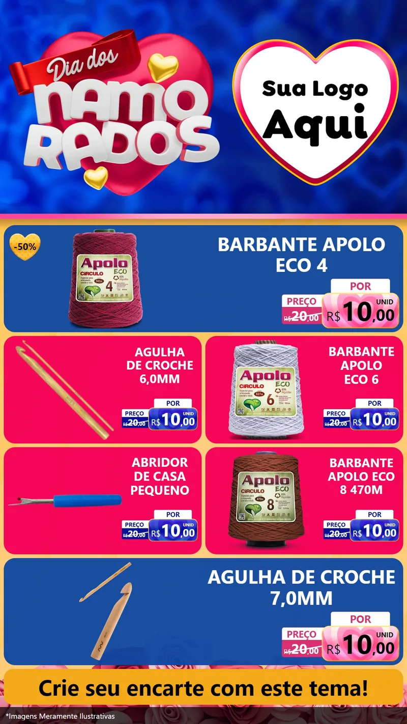 Modelo de TV para TV Vertical com o tema Dia dos namorados para Armarinho e Aviamentos