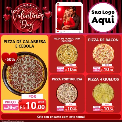 Modelo de Rede Social para Feed Facebook com o tema Valentine's Day para Pizzaria