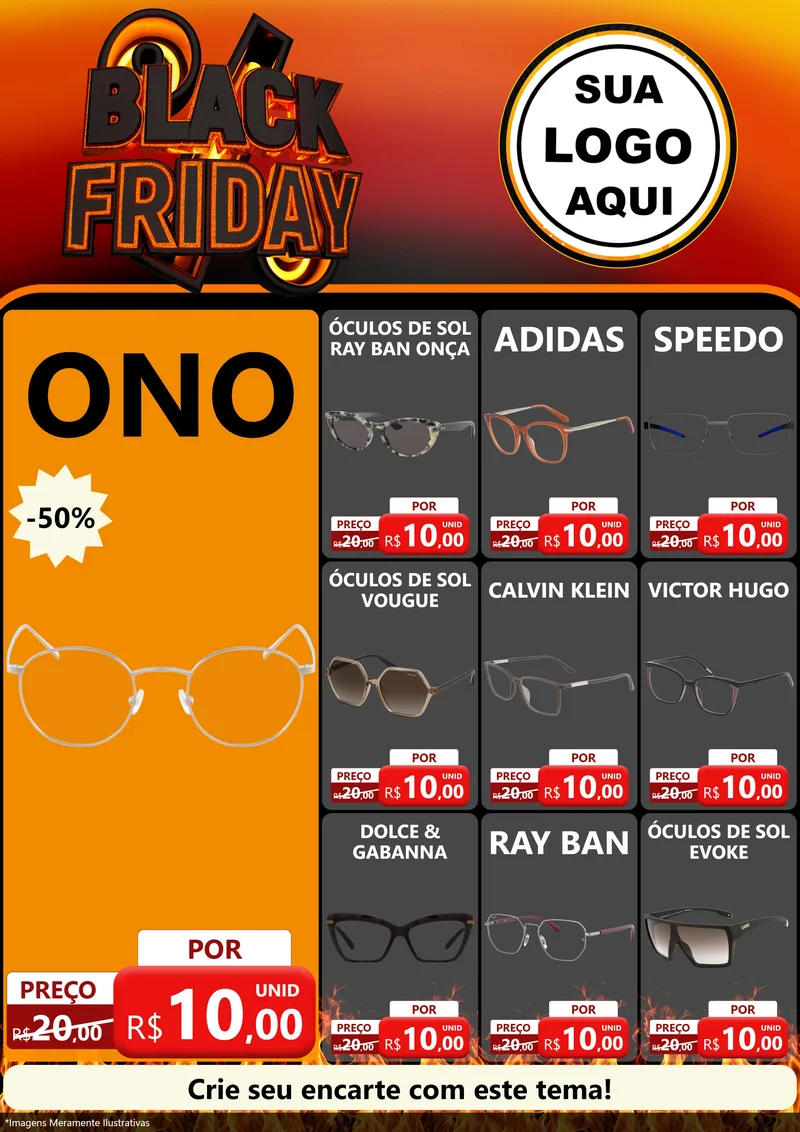 Modelo de Encarte para Encarte A4 Vertical com o tema Black Friday para Óticas