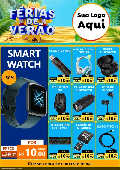 Modelo de Encarte para Encarte A4 Vertical com o tema Férias de Verão para Informática