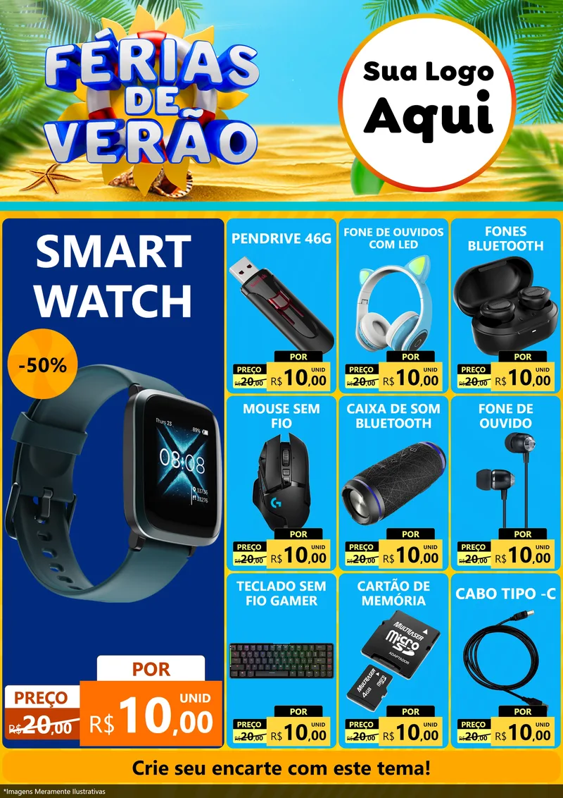 Modelo de Encarte para Encarte A4 Vertical com o tema Férias de Verão para Informática