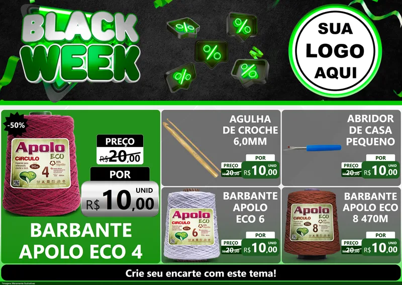 Modelo de Encarte para Encarte A4 Horizontal com o tema Black Week para Armarinho e Aviamentos