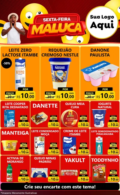 Modelo de Encarte para Encarte Grande com o tema Sexta-feira Maluca para Frios e Laticínios