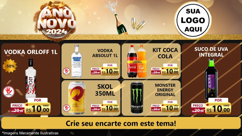 Modelo de TV para TV Horizontal com o tema Feliz Ano Novo 2027 para Distribuidora de bebidas