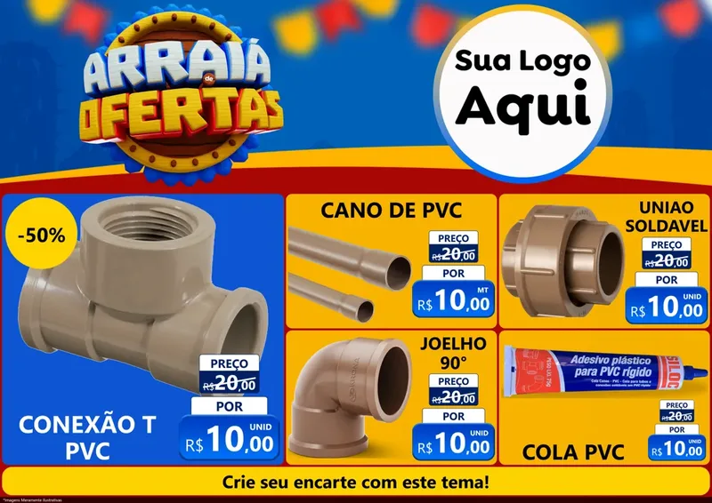 Modelo de Encarte para Encarte A4 Horizontal com o tema Arraiá de Ofertas - Junina para Tubos e conexões