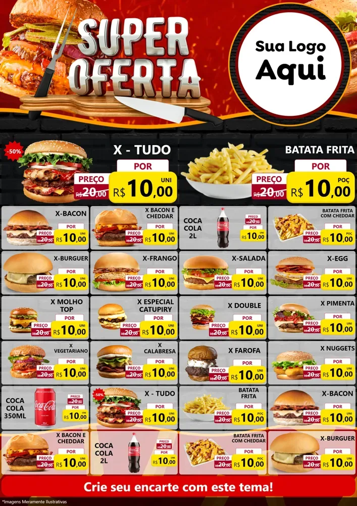 Modelo de Encarte para Encarte A4 Vertical com o tema Super Oferta - Lanches para Hamburgueria
