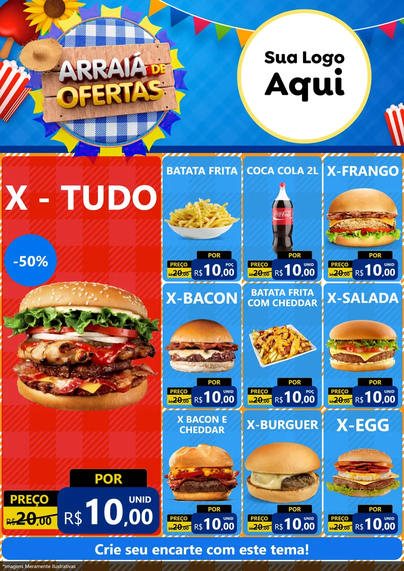 Modelo de Encarte para Encarte A4 Vertical com o tema Arraiá de Ofertas para Hamburgueria