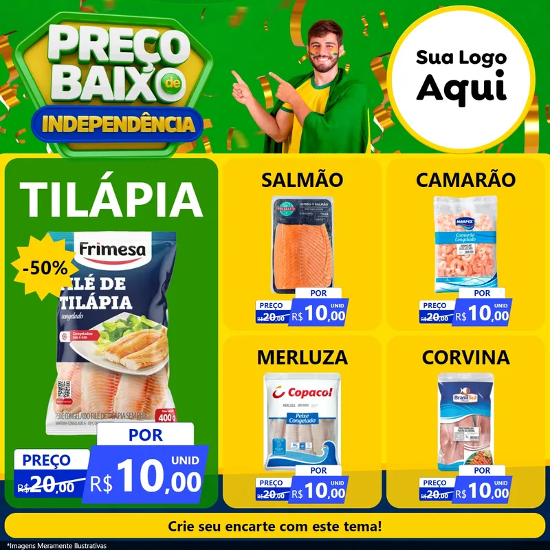 Modelo de Rede Social para Feed Facebook com o tema Preço Baixo de Independência para Peixaria