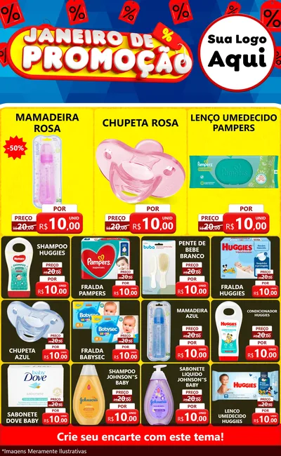 Modelo de Encarte para Encarte Grande com o tema Janeiro de Promoção para Bebês