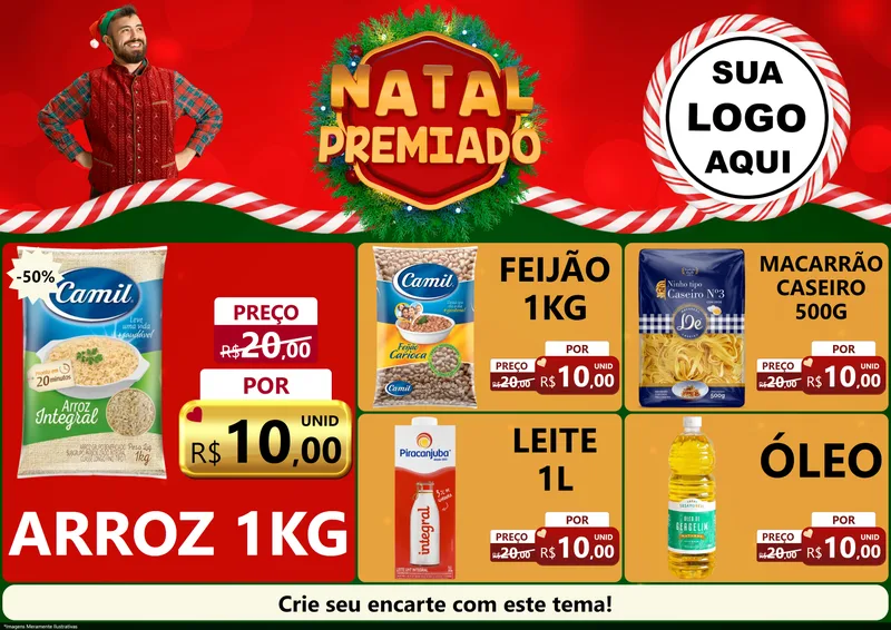 Modelo de Encarte para Encarte A4 Horizontal com o tema Natal Premiado para Supermercado