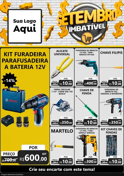 Modelo de Encarte para Encarte A4 Vertical com o tema Setembro Imbatível para Maquinas e Ferramentas