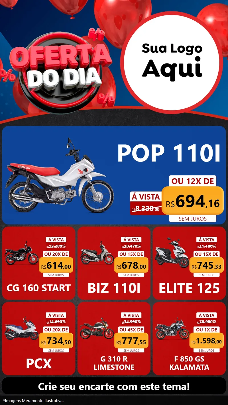Modelo de Rede Social para Stories com o tema Oferta do Dia para Concessionaria de Motos
