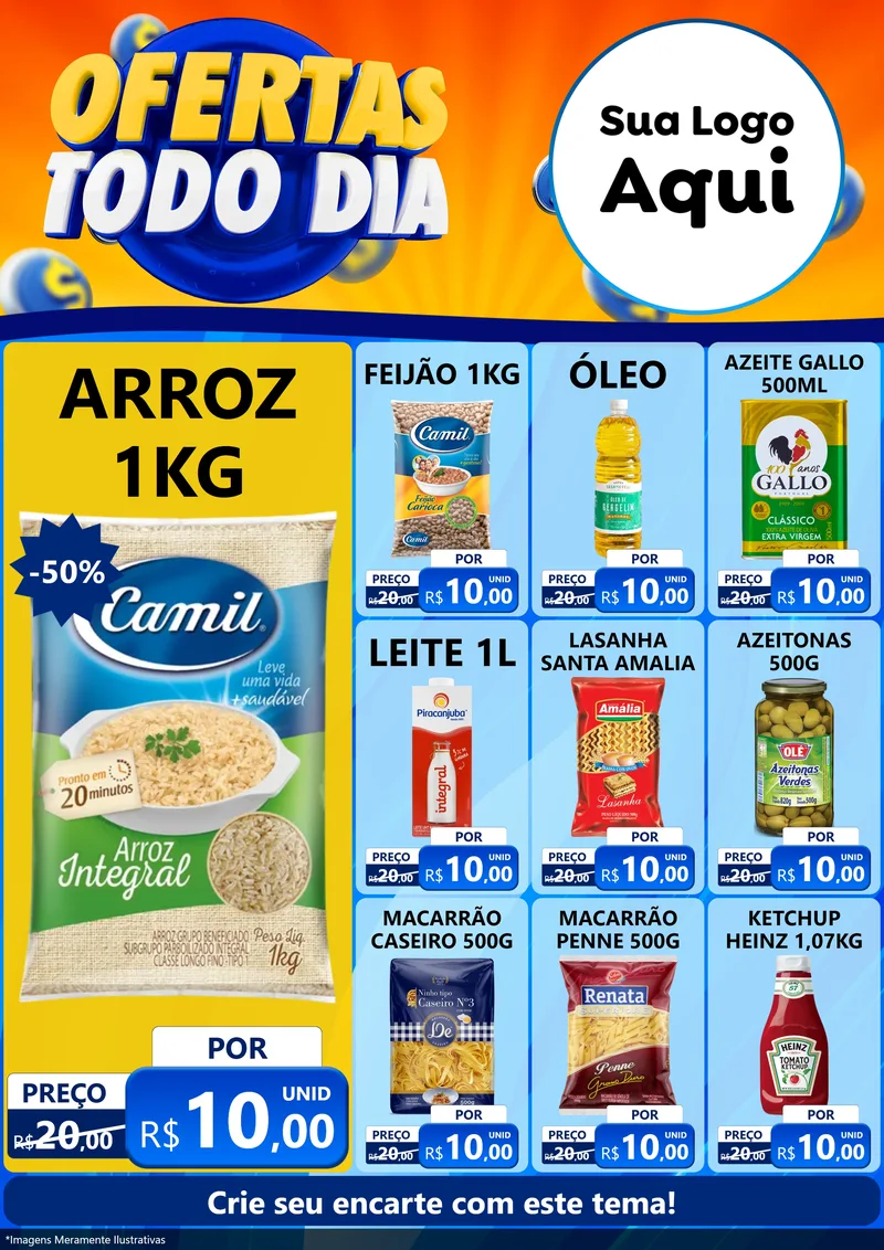 Modelo de Encarte para Encarte A4 Vertical com o tema Ofertas Todo Dia para Supermercado