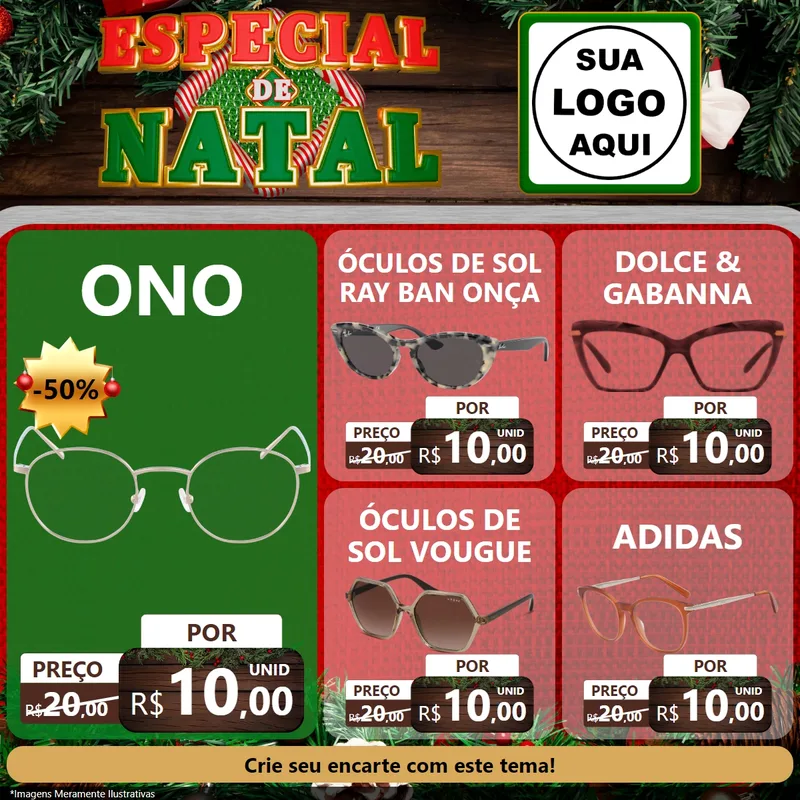 Modelo de Rede Social para Feed Facebook com o tema Especial de Natal para Óticas