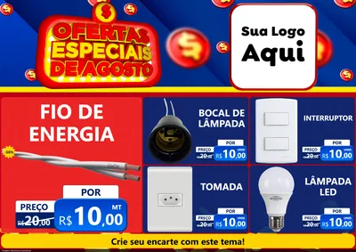 Modelo de Encarte para Encarte A4 Horizontal com o tema Ofertas Especiais de Agosto para Materiais Elétricos