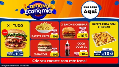 Modelo de TV para TV Horizontal com o tema Carnaval da Economia para Hamburgueria
