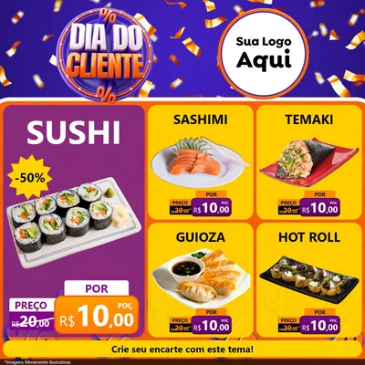 Modelo de Rede Social para Feed Facebook com o tema Dia do Cliente para Comida japonesa