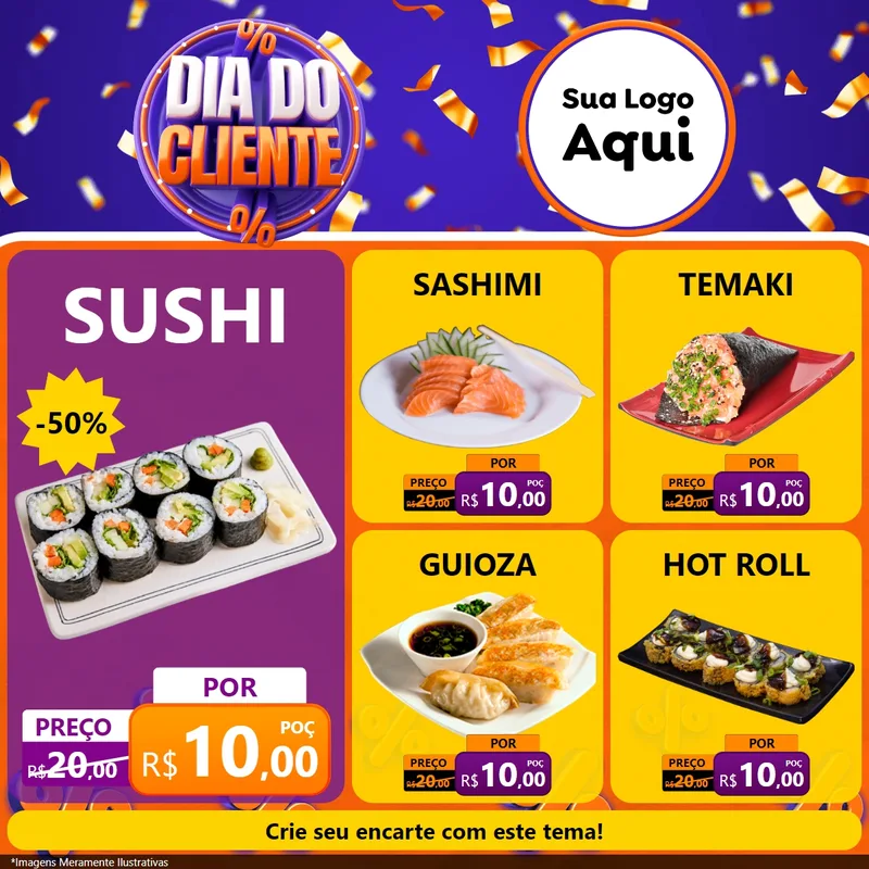 Modelo de Rede Social para Feed Facebook com o tema Dia do Cliente para Comida japonesa