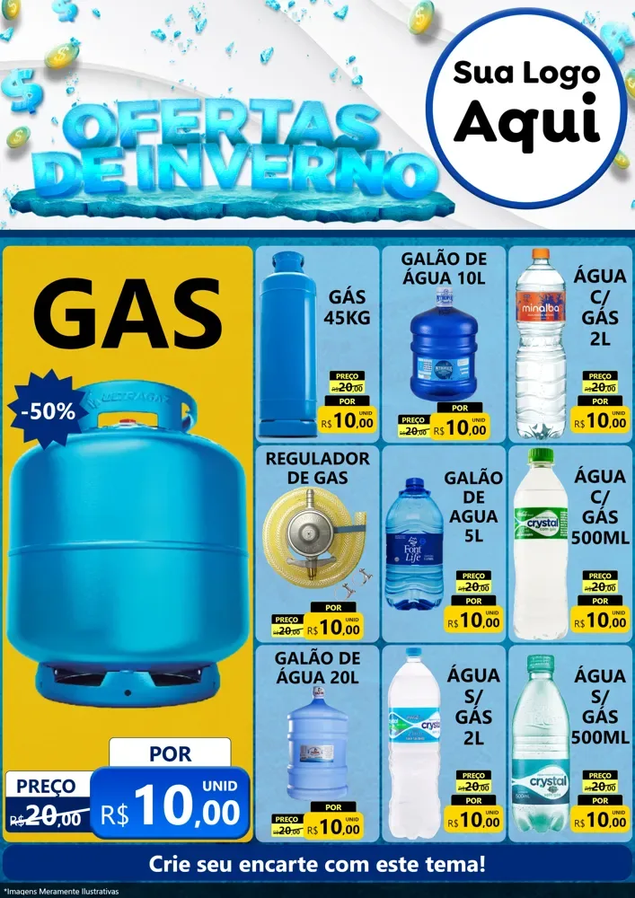 Modelo de Encarte para Encarte A4 Vertical com o tema Ofertas de Inverno para Água e gás