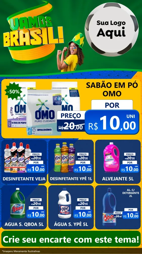 Modelo de Rede Social para Stories com o tema Vamos Brasil - Copa para Produtos de Limpeza