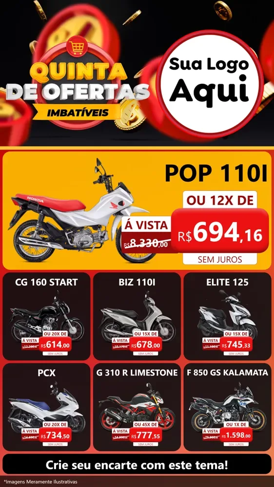 Modelo de Rede Social para Stories com o tema Quinta de Ofertas Imbatíveis para Concessionaria de Motos